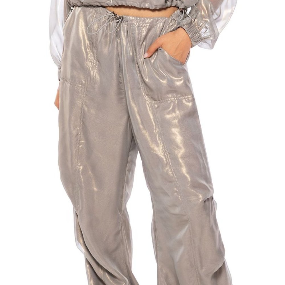 Glimmer in the Sky: GOLD  Shimmery sheer  Parachute Pant  XL